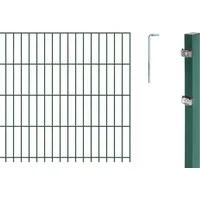 GAH Alberts Alberts Doppelstabmattenzaun 6-5-6, Matten 2,50 m, Höhe 1,43 m, Länge 10 m, grün, Zaun als Komplettset, Pfosten mit Klemmlasche 60x40 mm - Grün