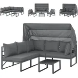 Svita MAUI Gartenmöbel-Lounge-Set mit Dach Outdoor-Sofa Strandkorb-Sonneninsel Stahl Grau