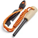 WallEgo Feuerstahl mit Holz Griff, Feuerstein Outdoor Survival Werkzeug Set, Ewiges Streichholz Feuerstab, Magnesium Feueranzünder mit Notfall Pfeife Feuerstarter für Abenteuer, Camping, Wandern