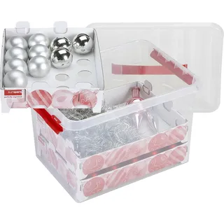 SUNWARE Weihnachtsbox Q-line 22L mit Einsatz für 60 Kugeln transparent rot