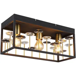 Deckenleuchte Kristalle Esszimmerlampe Design Deckenlampe 3 flammig, Metall schwarz gold, 3x E27 Fassung, LxBxH 45x18x20 cm