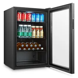 Barkühlschrank GAUKLER für 161 Dosen (330ml) | 1x Glastür + LED | 115 Liter, HxBxT 84,7x54x53,9cm | +3/+10°C | Schwarz + CHEFGASTRO Geschirrtuch