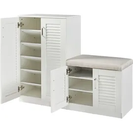 [en.casa] Løten 120 x 97 x 36 cm mit Sitzbank weiß / weiß
