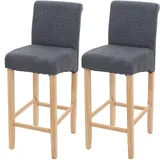 Mendler 2er-Set Barhocker HWC-C33, Barstuhl Tresenhocker, Holz ~ dunkelgrau, helle Beine, Stoff/Textil