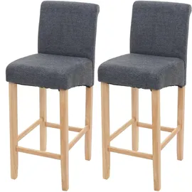 Mendler 2er-Set Barhocker HWC-C33, Barstuhl Tresenhocker, Holz ~ dunkelgrau, helle Beine, Stoff/Textil