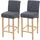 Mendler 2er-Set Barhocker HWC-C33, Barstuhl Tresenhocker, Holz ~ dunkelgrau, helle Beine, Stoff/Textil