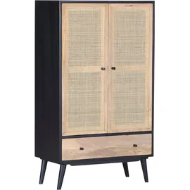 GUTMANN FACTORY Highboard GUTMANN FACTORY "Linus", schwarz (natur, schwarz), B:80cm H:137cm T:42cm, Massivholz, Sideboards, Highboard, Stauraumschrank mit Front aus Rattangeflecht, Breite 80 cm