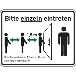 Hinweisschild, Bitte einzeln eintreten - 200x150 mm Folie selbstklebend