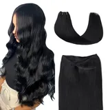 SURNEL Tressen Echthaar Extensions 100g Haartressen Remy 55cm Echthaar Haarverlängerung Doppelt Tressen Soft Hair Weft Straight Echthaar Tressen zum Einnähen #1 Schwarz (Tressen#1-22zoll)