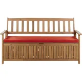 Beliani Gartenbank Akazienholz 3-Sitzer mit Stauraum Auflage Rot 160cm Sovana