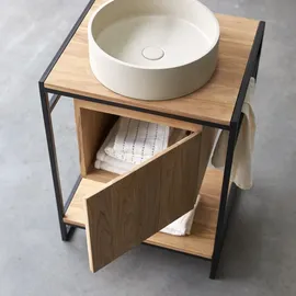 Tikamoon Waschtisch 60 cm aus Metall und Teakholz Materialmix industrieller Stil Einzel