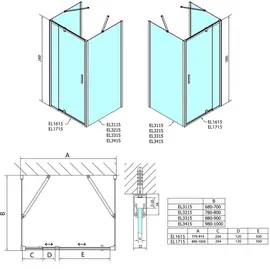 Polysan EASY LINE U-Kabine mit Drehtür links 80 x 190 cm Klarglas - Transparent