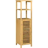 kleankin Badezimmerschrank höhevestellbar, Badschrank aus Bambus, Badezimmermöbel mit Schrank, Zwei offene Ablagen, für Badezimmer, ca. 33 x 30 x 120 cm Naturholz