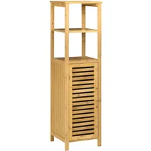 kleankin Badezimmerschrank höhevestellbar, Badschrank aus Bambus, Badezimmermöbel mit Schrank, Zwei offene Ablagen, für Badezimmer, ca. 33 x 30 x 120 cm Naturholz