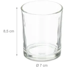 Relaxdays Teelichtgläser, 12er Set, Teelichthalter aus Glas, Schlichte Votivgläser, H x D: 8,5 x 7 cm, Deko, transparent