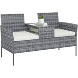 Zweisitzer-gartenbank Aus Rattan Mit Tisch Und Kissen – 135 X 64 X 81 Cm – Für Balkon Und Terrasse – Schwarz