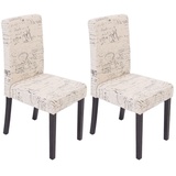 MCW 2er-Set Esszimmerstuhl Stuhl Küchenstuhl Littau Textil mit Schriftzug, creme, dunkle Beine