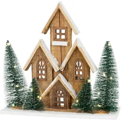 ECD Germany LED Weihnachtshaus Winter Weihnachtsdeko LED  Weihnachten Holz Figur Ornament