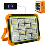 CREATESTAR LED Baustrahler Solar Wiederaufladbar, 100W LED Baustrahler Akku Tragbare mit 4 Lichtmodi,12000 mAH Strahler Akku für Garage Camping Angeln Notfall Baustellen