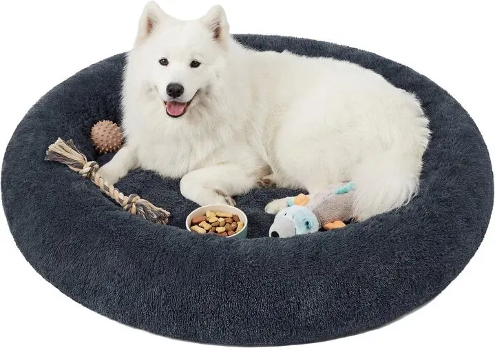 Kuscheliges Haustierbett, Donut Kissen für Katzen und Hunde, 140 x 140 x 20 cm, herausnehmbare Polsterung, waschbar, Plüsch, 140 cm, dunkelgrau