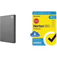 Seagate One Touch 1TB tragbare externe Festplatte + Norton 360 Deluxe 2024, Antivirensoftware für 3 Geräte