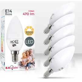B.K.Licht LED Lampe E14 5W 3000K warmweiß 5 St.