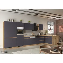 kochstation Winkelküche L-Form 490 cm braun