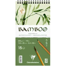 Clairefontaine 2x Bamboo, Spiralblock mit 15 Blatt Bambuspapier, 13,5x25 cm, 250g - 975923C