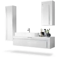 Vladon Badmöbelset, Weiß Hochglanz, Holzwerkstoff, 210x185x51 cm, Badezimmer, Badmöbelsets
