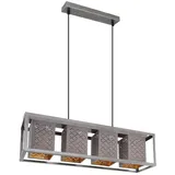 ETC Shop Pendelleuchte Metall 4 flammig Hängelampe Esstisch grau Pendellampe verstellbar, Höhe anpassbar, Orientalisch Dekorstanzungen, Textil silber gold antik, 4x E27 Fassungen, Hxlxb 120x75x20cm