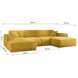 kaiser möbel Ecksofa, Eckcouch U form, Wohnzimmer Couch Large 342cm SIENA stoff Poso Gelb - Gelb