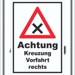 Schild Achtung Kreuzung Vorfahrt rechts A4 (210x297mm)