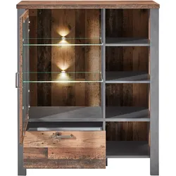 Innostyle Cardiff Highboard Used Style Optik Dark Holzwerkstoff/Glas inkl. LED Beleuchtung - Used Style Dark