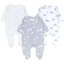 TupTam Baby Jungen Schlafstrampler mit Fuß 3er Pack, Farbe: Weiß grau wolken sterne punkte), Größe: 74 - 74