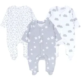 TupTam Baby Jungen Schlafstrampler mit Fuß 3er Pack, Farbe: Weiß grau wolken sterne punkte), Größe: 74 - 74
