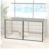 PawHut Welpenlaufstall, 2-teilig 80cm hoch Welpenauslauf mit 2 Gitterplatten Stahl Hundelaufstall Freilaufgehege für kleine, mittlere Hunde, für drinnen und draußen, Grau