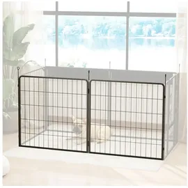 PawHut Welpenlaufstall, 2-teilig 80cm hoch Welpenauslauf mit 2 Gitterplatten Stahl Hundelaufstall Freilaufgehege für kleine, mittlere Hunde, für drinnen und draußen, Grau