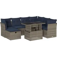 vidaXL Gartensofa-Set mit Kissen, grau, Polyrattan