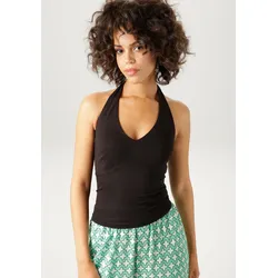 Neckholdertop ANISTON CASUAL, Damen, Gr. 40, schwarz, Single Jersey, Obermaterial: 95% Viskose, 5% Elasthan, unifarben, modisch, sehr figurbetont taillenbedeckt, V-Ausschnitt, Tops, mit Trägern zum Knoten