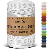 OurTop Premium Makramee Garn Weiß, 3mm x 300m Macrame Cord Makramee Schnur Makramee Kordel, Garn für DIY Handwerk, Weben Dekoration, Hängepflanze Pflanze Aufhänger