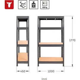 Stier Fachbodenregal Leder 1770x1200x450 mm