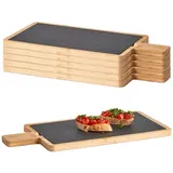 Zeller Present Servierbrett 6 Servierplatten, Schiefer mit Bambusbrett - 40 x 19cm, Schiefer, (Set, 6-St., 6x Servierplatten), Schieferplatte herausnehmbar schwarz