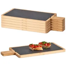 Zeller Present Servierbrett 6 Servierplatten, Schiefer mit Bambusbrett - 40 x 19cm, Schiefer, (Set, 6-St., 6x Servierplatten), Schieferplatte herausnehmbar schwarz