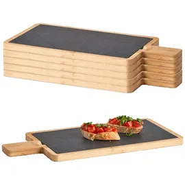 Zeller Present Servierbrett 6 Servierplatten, Schiefer mit Bambusbrett - 40 x 19cm, Schiefer, (Set, 6-St., 6x Servierplatten), Schieferplatte herausnehmbar schwarz