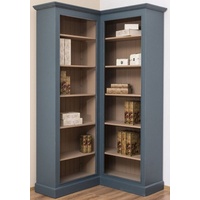 Casa Padrino Eckschrank Landhausstil Eckschrank Blau / Beige 102 x 102 x H. 210 cm - Massivholz Bücherschrank - Landhausstil Wohnzimmer Möbel