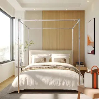 Edelstahl-Himmel-Bettrahmen Queen-Size-Größe, Bettpfosten Stangen Betthimmelrahmen, Dicker Bettrahmen Halterung für Metallbett, Holz, Bett, Moskito, Vorhänge, Schlafzimmerdekoration