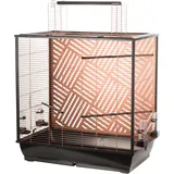 Flamingo Vogelkäfig – Voliere Vögel – Sittichkäfig Siri Kupfer – 78×48×100 cm – 4 Sitzstangen & 4 Näpfe, 5 Klappen + Dachöffnung, Doppel-Schubladen, Deko-Rückwand
