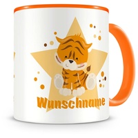 Samunshi® Kindertasse mit Namen Tasse Tiger Personalisierte Tasse mit Namen Kinder Kinderbecher mit Namen Kindergarten orange 300ml