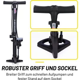Dunlop Fahrradpumpe mit Manometer - Luftpumpe für alle Ventile - 11 Bar/160PSI - schwarz