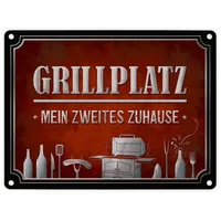 Trendaffe Grillplatz mein zweites Zuhause Metallschild in rot Grill